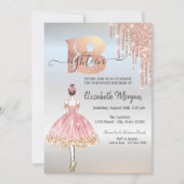 ローズゴールドの雫がバレリーナとシルバー 18歳の誕生日 招待状 (正面)