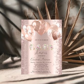 ローズゴールドの風船とグリッターのコンフェッティのベイビーシャワー 招待状