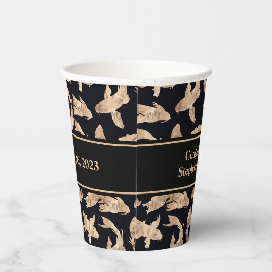 ローズゴールドの鯉の魚のバナー 結婚式の日 パーティー 紙コップ (右)