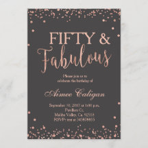 ローズゴールドの50歳とファビュラスな誕生日招待状