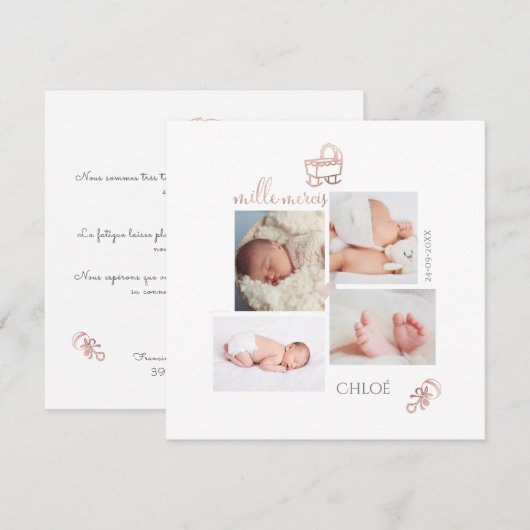 ローズゴールドの おもちゃ 誕生 女の子 カード (正面/裏面)