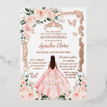 ローズゴールドのBlush Floral Quinceañeraプリンセスドレス