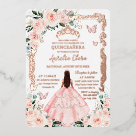 ローズゴールドのBlush Floral Quinceañeraプリンセスドレス 箔招待状