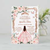ローズゴールドのBlush Floral Quinceañeraプリンセスドレス 箔招待状 (立ち正面)