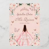 ローズゴールドのBlush Floral Quinceañeraプリンセスドレス 箔招待状 (裏面)