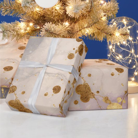 ローズゴールドインクしぶき背景 ラッピングペーパー (クリスマス)