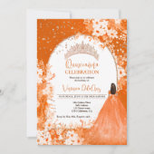 ローズゴールドオレンジの花のティアラプリンセスのキンセアニエラ 招待状 (正面)
