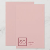 ローズゴールドカラーのプロフェッショナルでかわいいモノグラム名前 便箋 (正面/裏面)