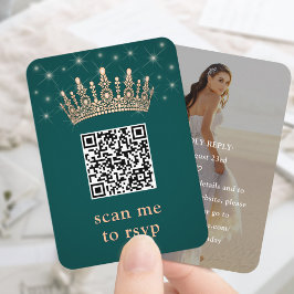 ローズゴールドクラウン キンセañera 写真QR RSVP グリーン エンクロージャーカード