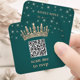 ローズゴールドクラウン スキャンして返信 ケンカネーラ QR RSVP グリーン エンクロージャーカード