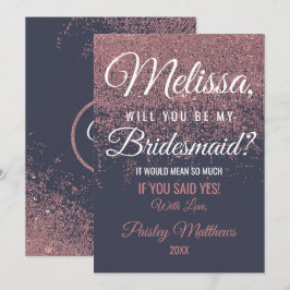 ローズゴールドグリッターがきらきらと輝くネイビーブルーのブライズメイドドレス 招待状