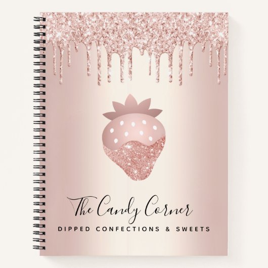 ローズゴールドグリッターが滴るスタロベリーコンフェクション ノートブック (正面)