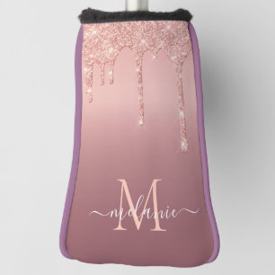 ローズゴールドグリッターの名前入りゴルフヘッドカバー ゴルフヘッドカバー