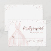 ローズゴールドグリッターエレガントスパークルピンクドレス ご予約 出欠カード (正面/裏面)