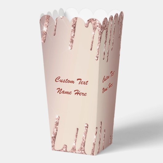 ローズゴールドグリッターカスタムテキスト名ポップコーンボックス フェイバーボックス (裏面)