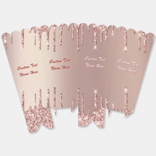 ローズゴールドグリッターカスタムテキスト名ポップコーンボックス フェイバーボックス (見開き)