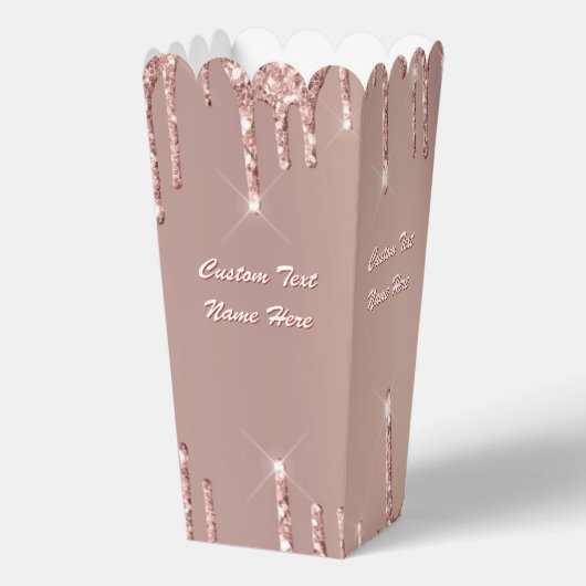 ローズゴールドグリッターカスタムテキスト名ポップコーンボックス フェイバーボックス (正面)
