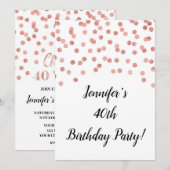 ローズゴールドグリッターコンフェッティ 40年のお祝い 招待状 (正面/裏面)