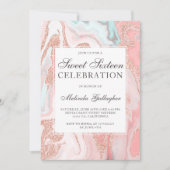 ローズゴールドグリッターコーラルピンク大理石スイート16 招待状 (正面)
