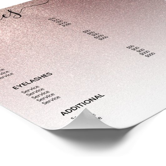 ローズゴールドグリッターサロン価格リストサービスメニュー ポスター (角)