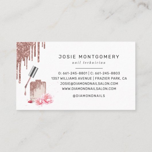 ローズゴールドグリッターネイルテクニシャン 名刺 (裏面)