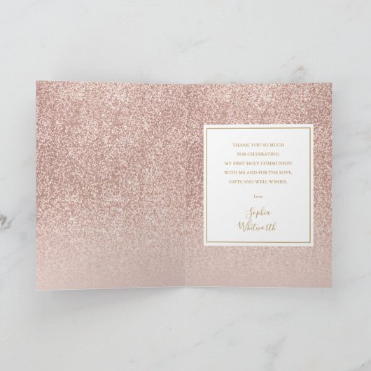 ローズゴールドグリッター初聖体拝領写真 サンキューカード (内部)