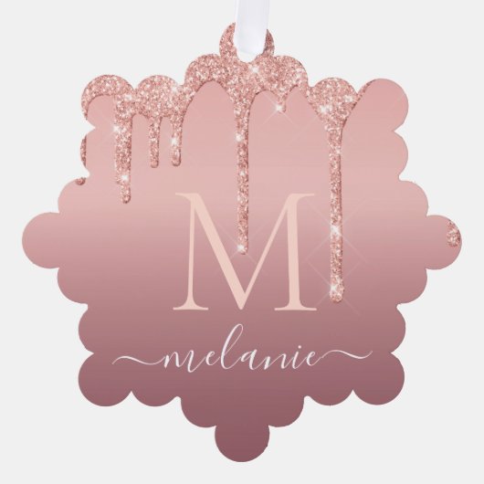 ローズゴールドグリッター名前クリスマスオーナメントカード オーナメントカード (正面)
