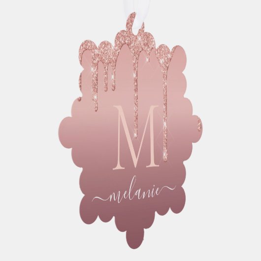 ローズゴールドグリッター名前クリスマスオーナメントカード オーナメントカード (右)