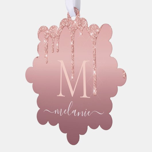 ローズゴールドグリッター名前クリスマスオーナメントカード オーナメントカード (左)