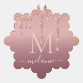 ローズゴールドグリッター名前クリスマスオーナメントカード オーナメントカード (裏面)