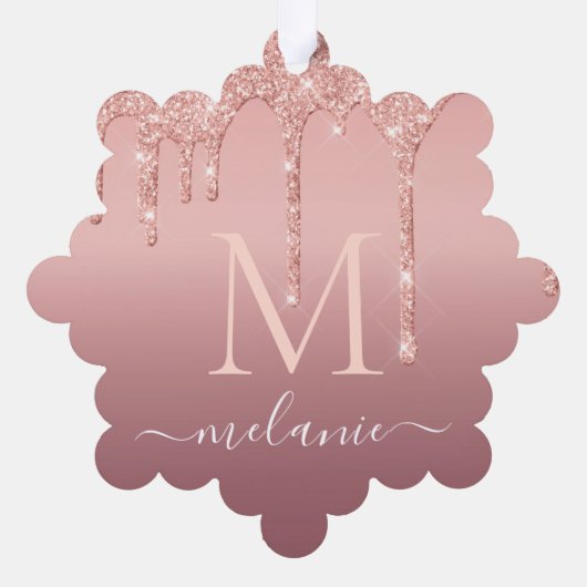 ローズゴールドグリッター名前クリスマスオーナメントカード オーナメントカード (裏面)