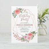 ローズゴールドグリッター幾何学フラワーバースデーパーティー 招待状 (スタンド正面)