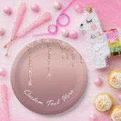 ローズゴールドグリッター紙皿 オリジナルテキスト ペーパープレート (パーティー)