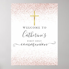 ローズゴールドグリッター聖体拝領歓迎看板 ポスター
