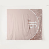 ローズゴールドグリッター誕生日カスタムアーチバックドロップ タペストリー (正面(横))