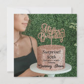 ローズゴールドグリッター誕生日ケーキ 50歳の誕生日 セーブザデート (正面)