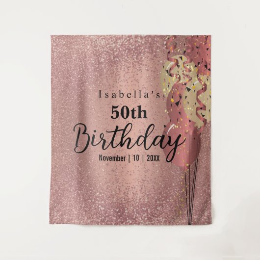 ローズゴールドグリッター誕生日 タペストリー (正面)