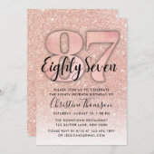 ローズゴールドグリッター87歳の誕生日招待状 招待状 (正面/裏面)