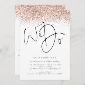 ローズゴールドグリッター ウェディングします QR 招待状 (正面/裏面)