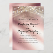 ローズゴールドグリッター&ストリングライトエンゲージメントパーティー 招待状 (正面/裏面)