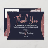 ローズゴールドグリッター ネイビーブルー サーキュラー サンクス ポストカード (正面/裏面)