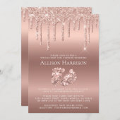 ローズゴールドグリッター バーチャルベイビーガールシャワー 招待状 (正面/裏面)