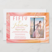 ローズゴールドグリッター バーチャル50歳 & ファビュラス 誕生日 招待状 (正面)