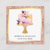 ローズゴールドグリッター パステル フラワー ケーキ ベーカリー スクエア名刺 (正面)