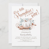 ローズゴールドグリッター パンプキン 秋の1歳誕生日 招待状 (正面)