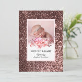 ローズゴールドグリッター フラワー スウィートベイビーガール 誕生 案内状 (スタンド正面)
