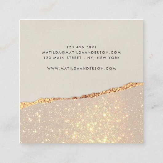 ローズゴールドグリッター ブラックピンク モダン スクエア名刺 (裏面)