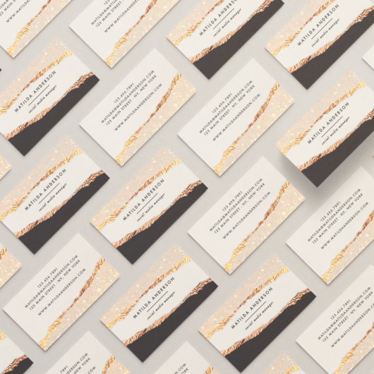 ローズゴールドグリッター ブラックピンク モダン スクエア ビジネス 名刺