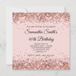 ローズゴールドグリッター ブラッシュ 40歳の誕生日 招待状