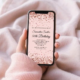 ローズゴールドグリッター ブラッシュ 50歳の誕生日 招待状